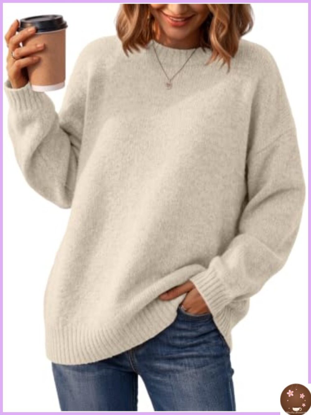 Womens Oversized Crewneck Pullover Sweater Cozy Knit Fall Tunic